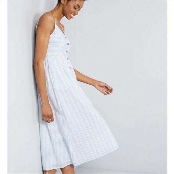 NWOT Pastel Pin Stripe Button Up Long Dress - Picture 2 of 8